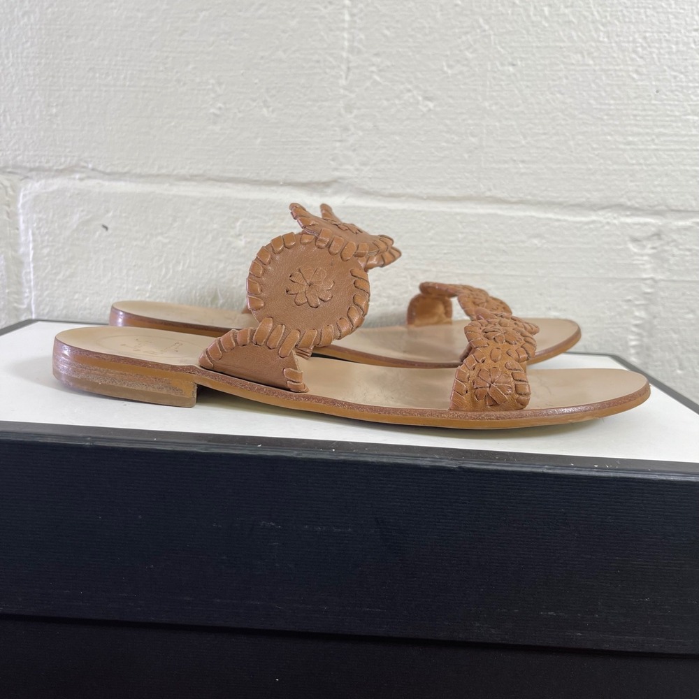 Jack Rogers Lauren Sandals Brown Leather Slip On Women's Size 7.5 M